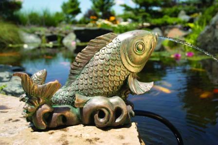 buy Aquascape Resin - Fish on Waves Spitter - Metallic Finish - For Water Gardens & Ponds